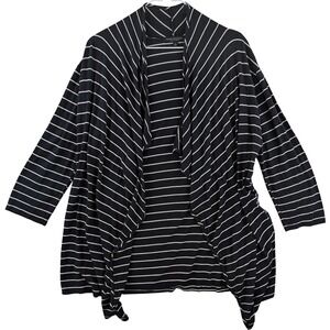 Green Envelope Striped Open Front Cardigan Women Large Navy Blue Draped